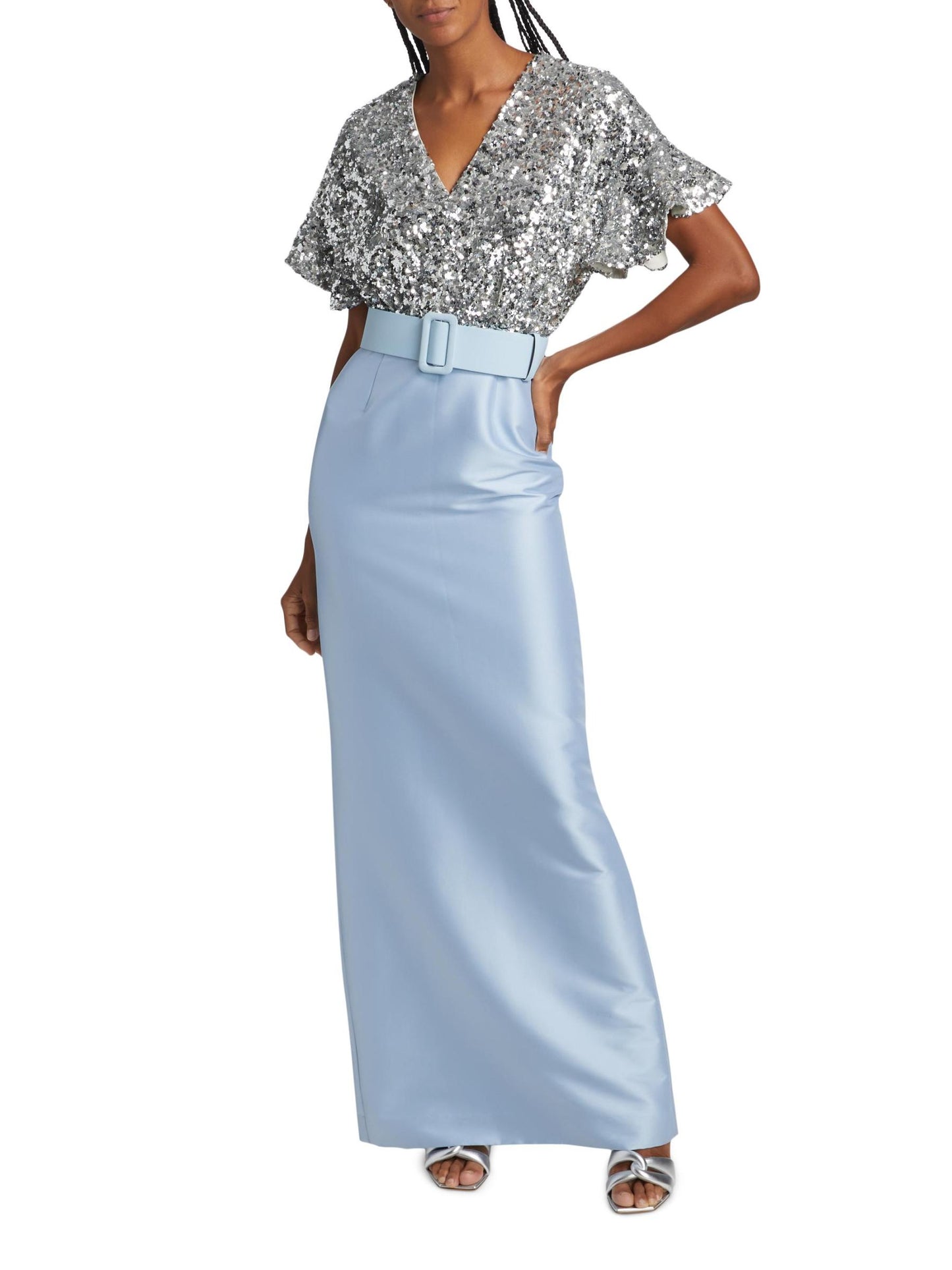 Marlene Sequin & Mikado Column-Skirt Gown