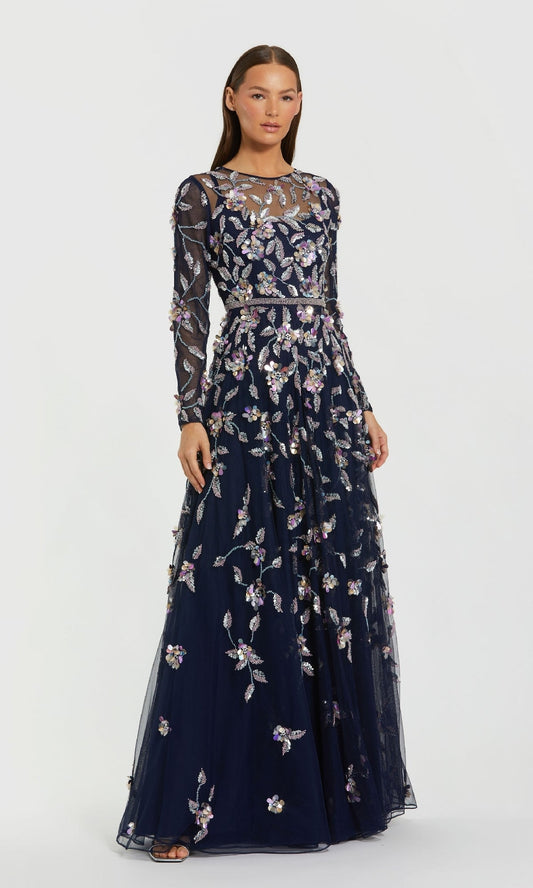 Long Sleeve Beaded Formal Gown: Mac Duggal 6183