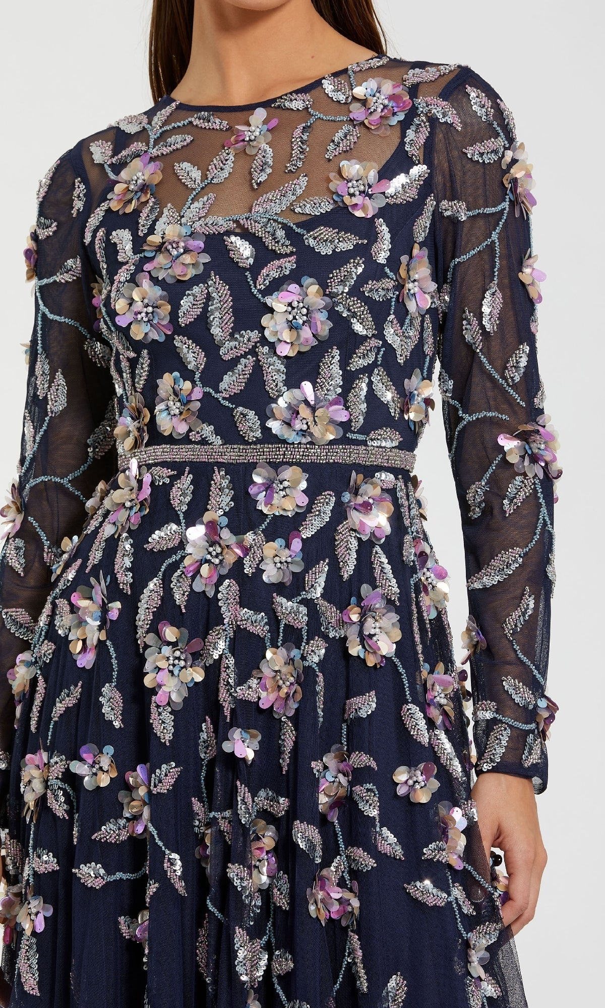 Long Sleeve Beaded Formal Gown: Mac Duggal 6183