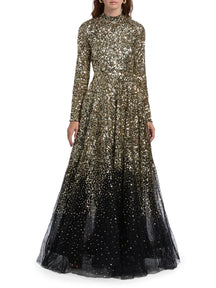 Ina Sequin-Embroidered Long-Sleeve Gown
