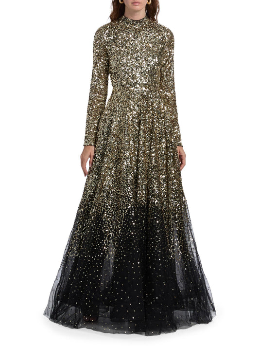 Ina Sequin-Embroidered Long-Sleeve Gown