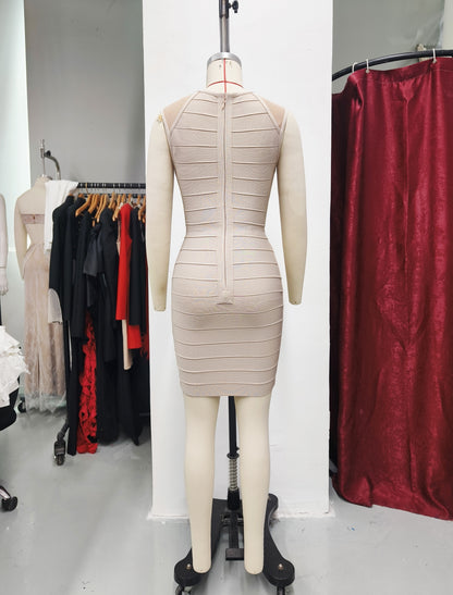 Mesh Panel Asymmetric Bandage Dress