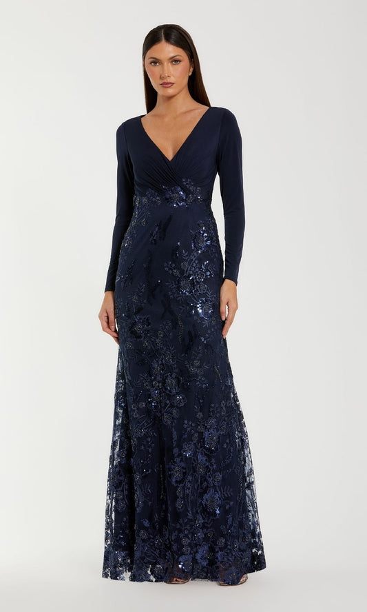 Long Sleeve Dark Blue Formal Gown: Mac Duggal 67871