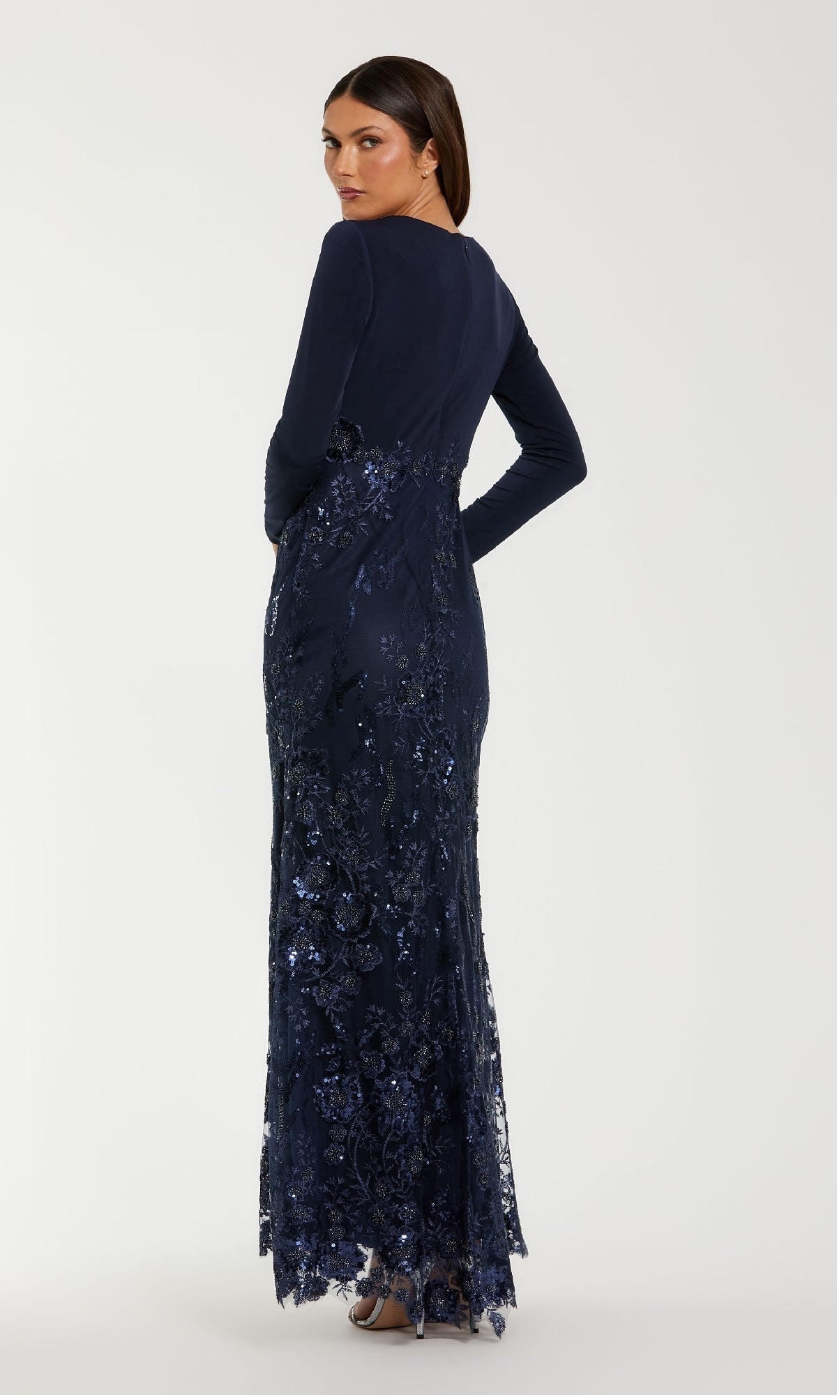 Long Sleeve Dark Blue Formal Gown: Mac Duggal 67871