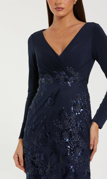 Long Sleeve Dark Blue Formal Gown: Mac Duggal 67871