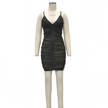 Mesh Spaghetti Strap V-Neck Bandage Dress, Clubwear