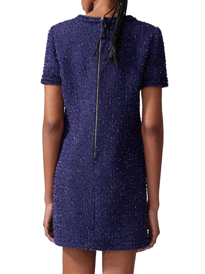 Bow Sequin-Embellished Tweed Minidress