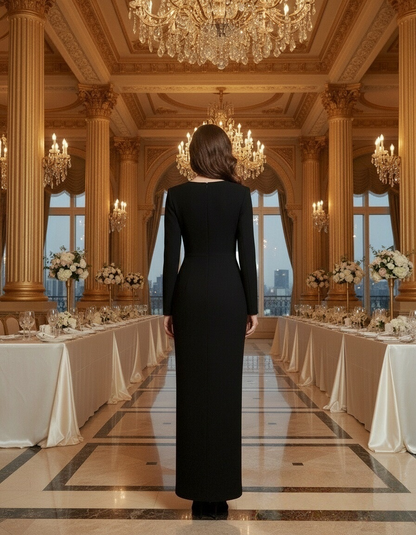 Long Sleeve Disc Rhinestone Bandage Dress