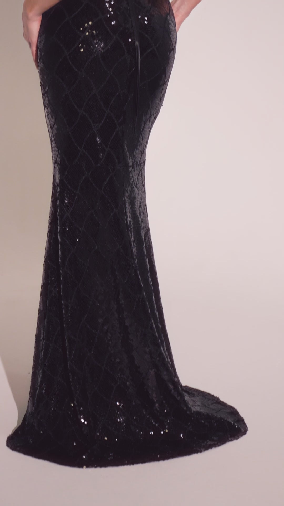 Sleek Long Black Sequin Prom Dress: Amoris T1001