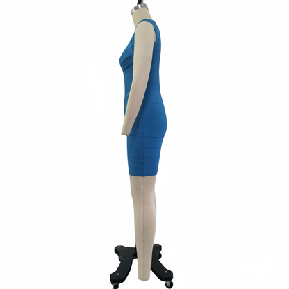 Lake Blue Glitter Gold Bandage Dress, Y2K Bodycon Mini Dress