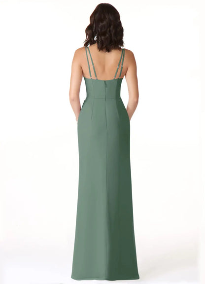 Dusty Blue Mermaid V-Neck Pleated Chiffon Dress