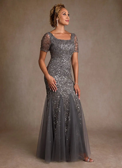 Steel Grey Trumpet Sequins Dress