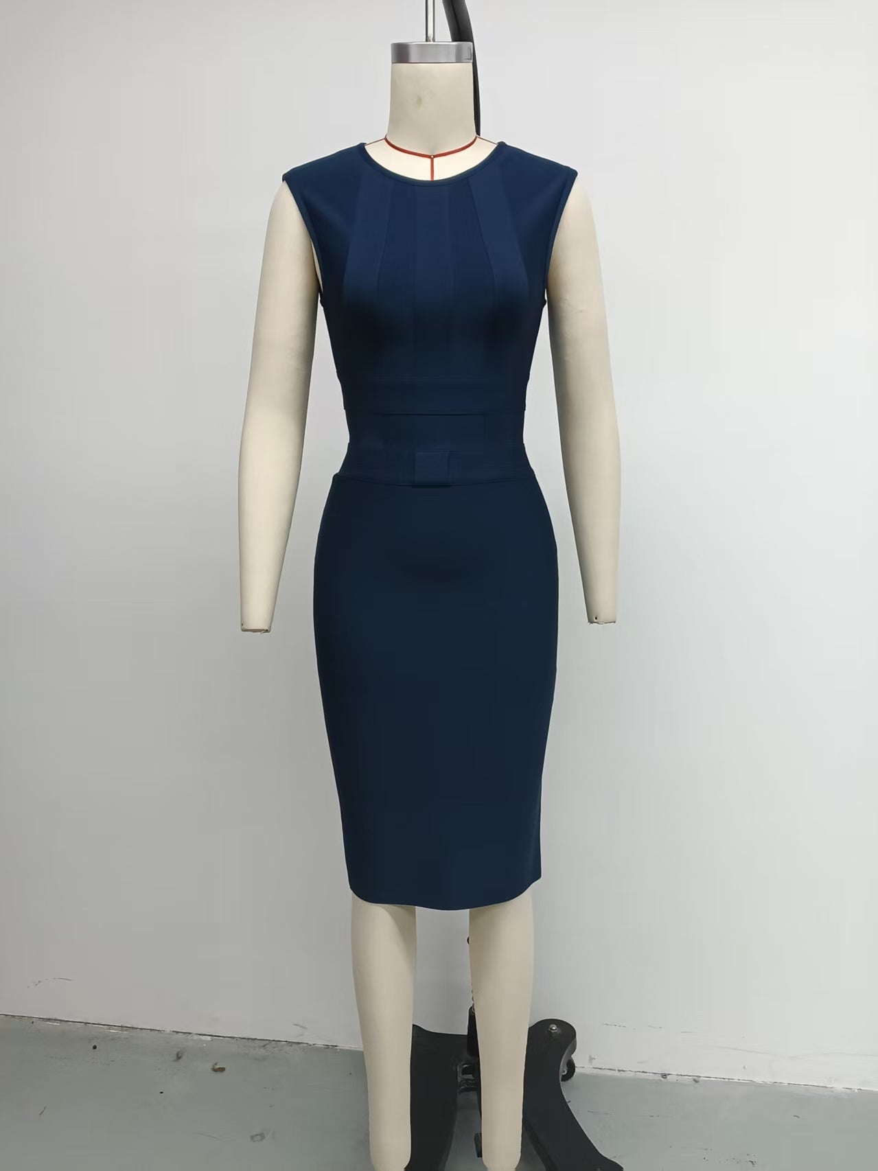 Sapphire Blue Woven Waist Bandage Dress