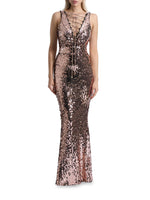 Double Star Stretch Sequin Lace-Up Gown