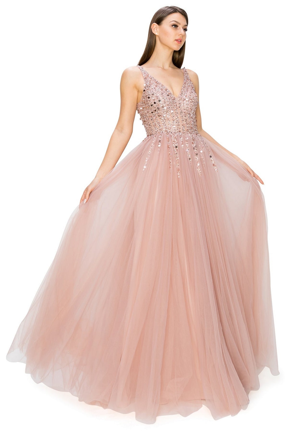Long Tulle Prom Ball Gown with Sequins 8034J