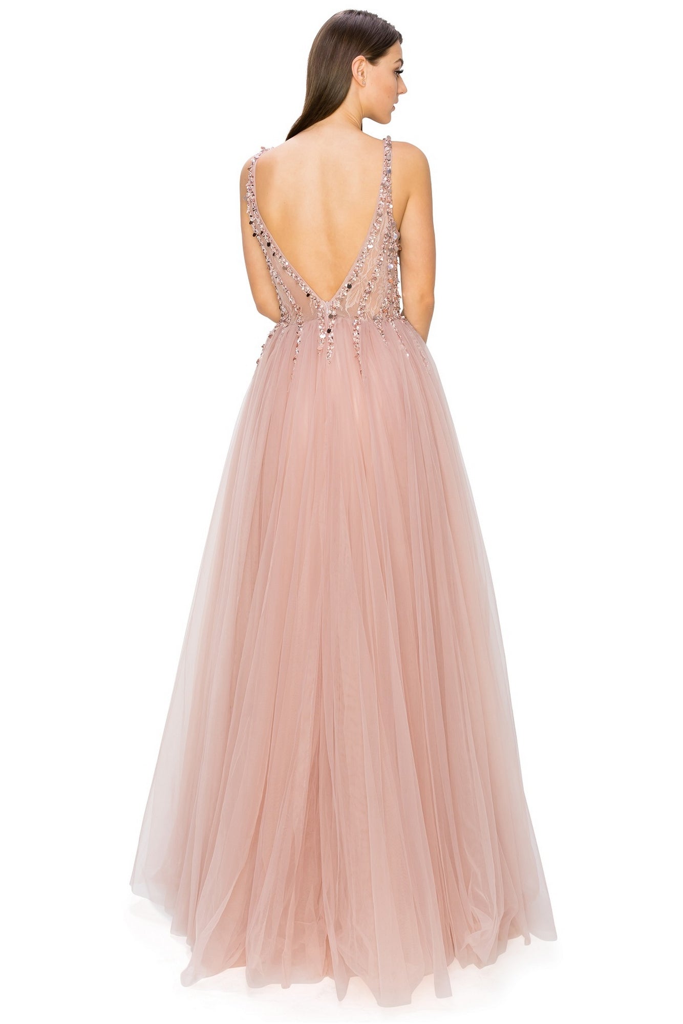 Long Tulle Prom Ball Gown with Sequins 8034J