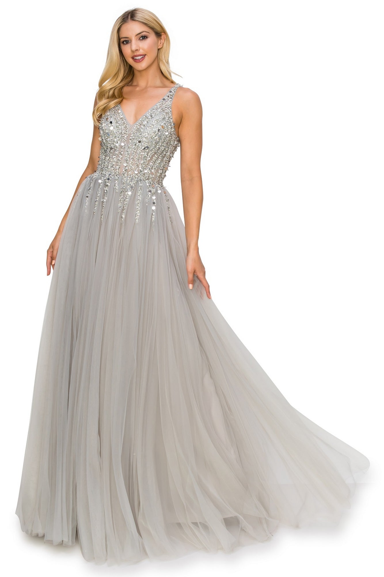 Long Tulle Prom Ball Gown with Sequins 8034J