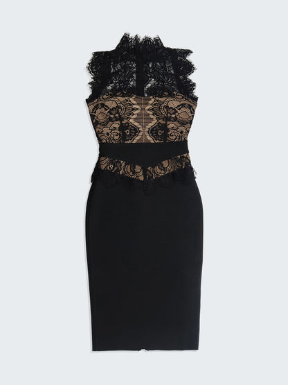 Women's Sexy Lace Turtleneck Dress, Elegant Slim Fit Bodycon Evening Party Dress