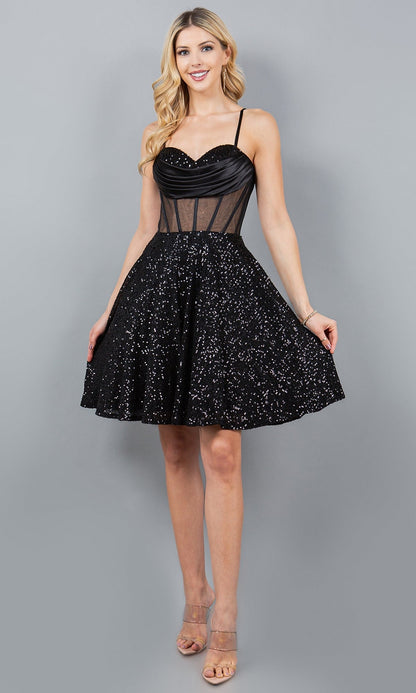 Cowl-Neck Short Sequin Homecoming Dress 8126J