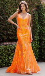 Orange Sequin Prom Gown: Cinderella Couture 8182J