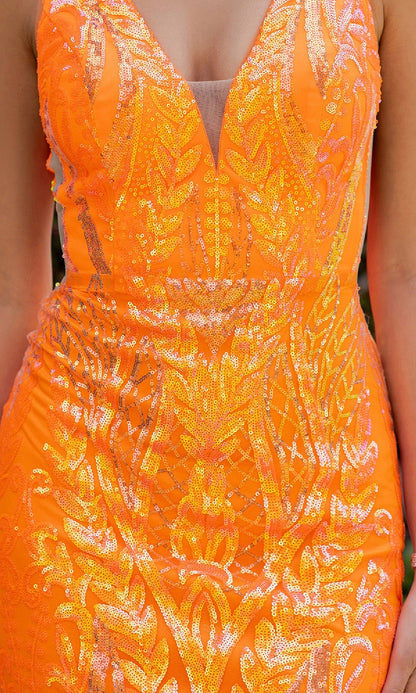 Orange Sequin Prom Gown: Cinderella Couture 8182J