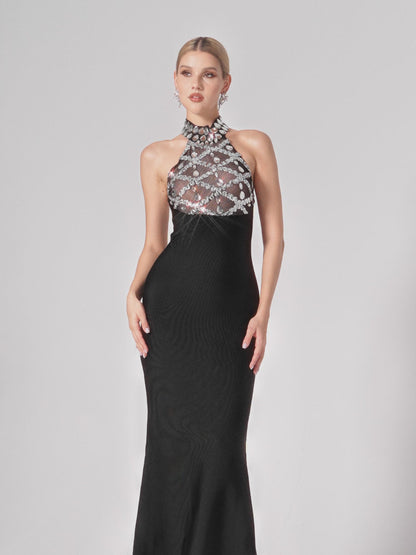 Firnix Crystal Sequin Bandage Maxi Dress