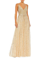 Sequin Tulle V-Neck Gown