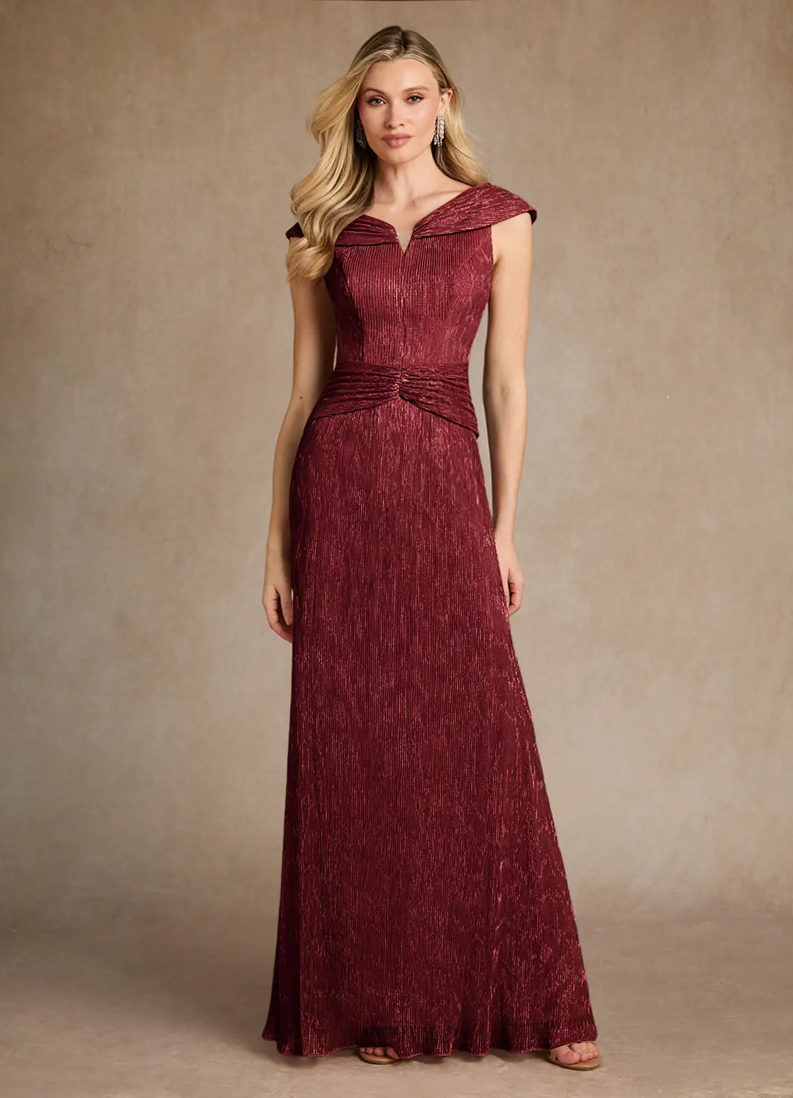 Ruby A-Line Pleated Metallic Mesh Dress