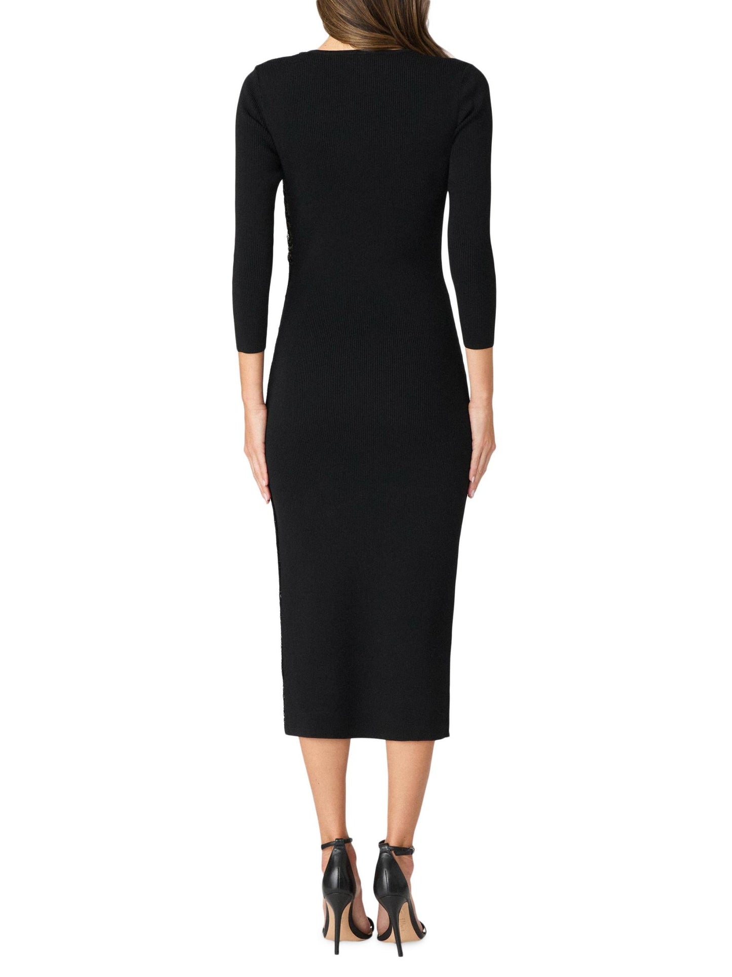 Dela Sequin Ruffle Three-Quarter Sleeve Midi-Dress