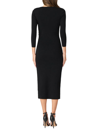 Dela Sequin Ruffle Three-Quarter Sleeve Midi-Dress