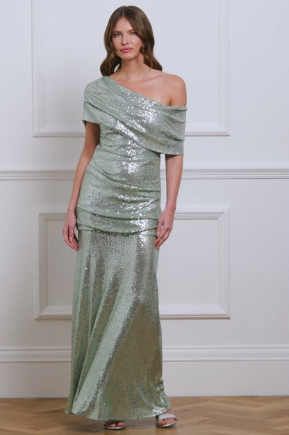 Nova Draped One-Shoulder Ankle Gown