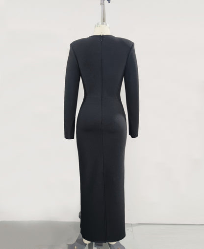 Long Sleeve Disc Rhinestone Bandage Dress