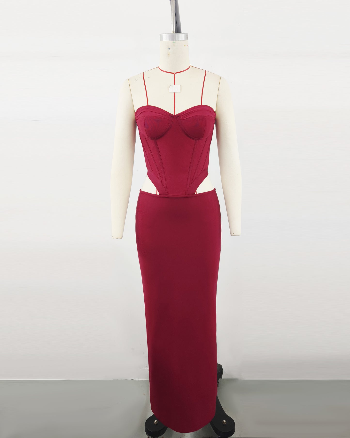 Strapless Mesh Cutout Waist Bandage Dress