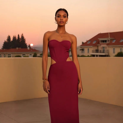 Strapless Mesh Cutout Waist Bandage Dress