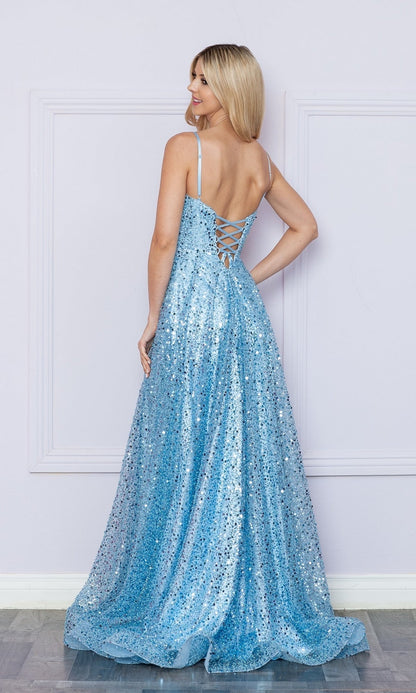 Long Sequin A-Line Prom Dress with Pockets 9290