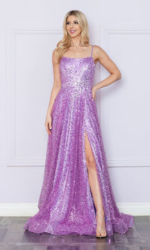 Long Sequin A-Line Prom Dress with Pockets 9290