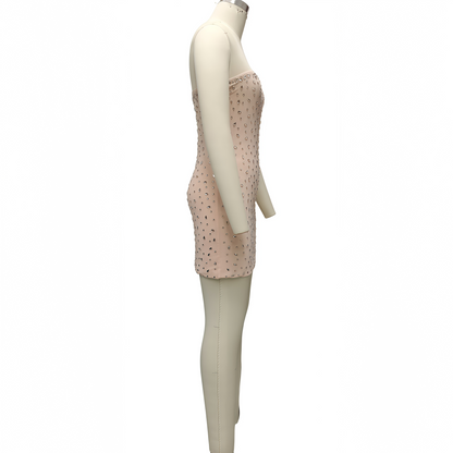 Women's Mesh Rhinestone Strapless Dress, Elegant Sparkly Bodycon Party Dress