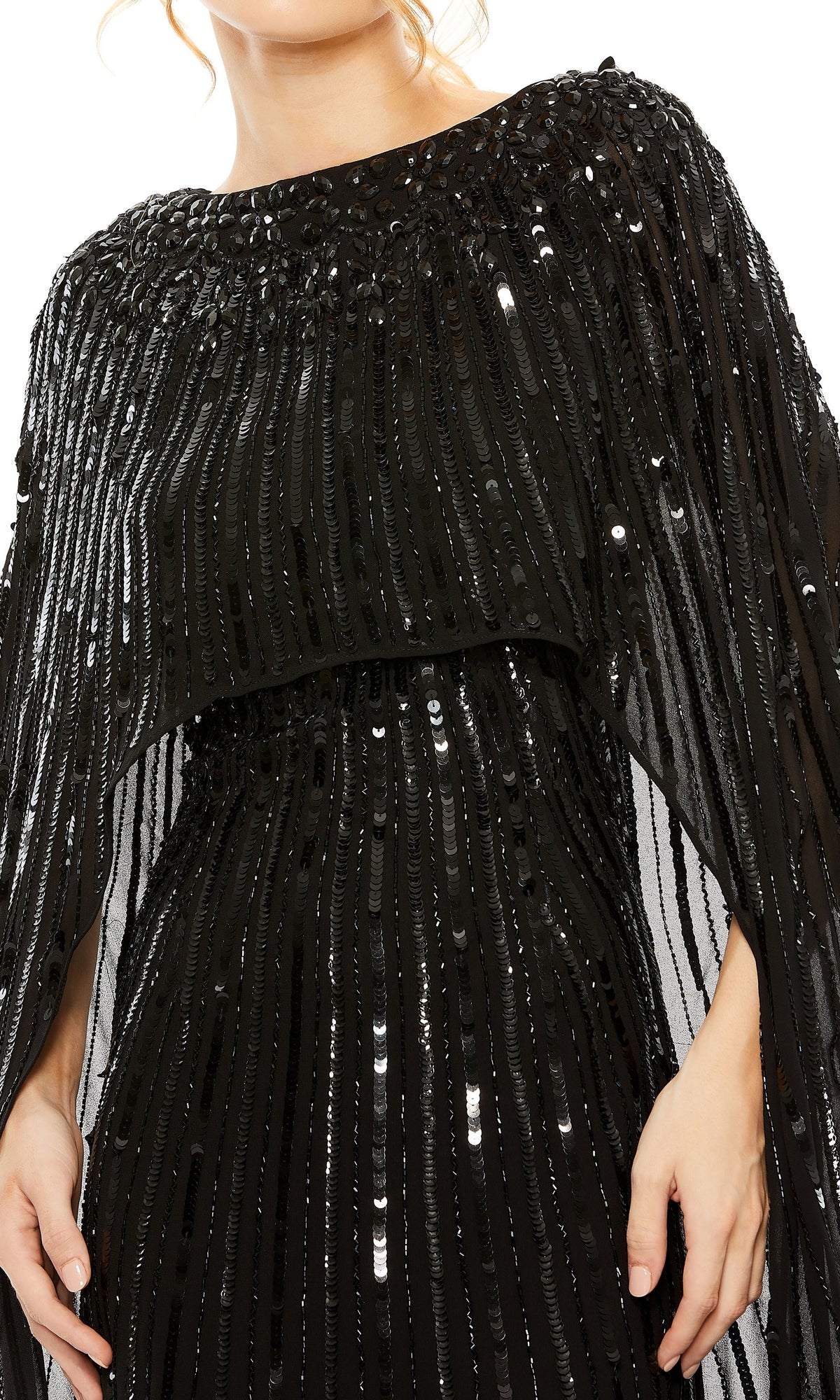 Caped Long Sequin Formal Dress: Mac Duggal 93869