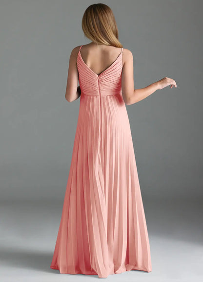 Rosette A-Line Pleated Chiffon Dress
