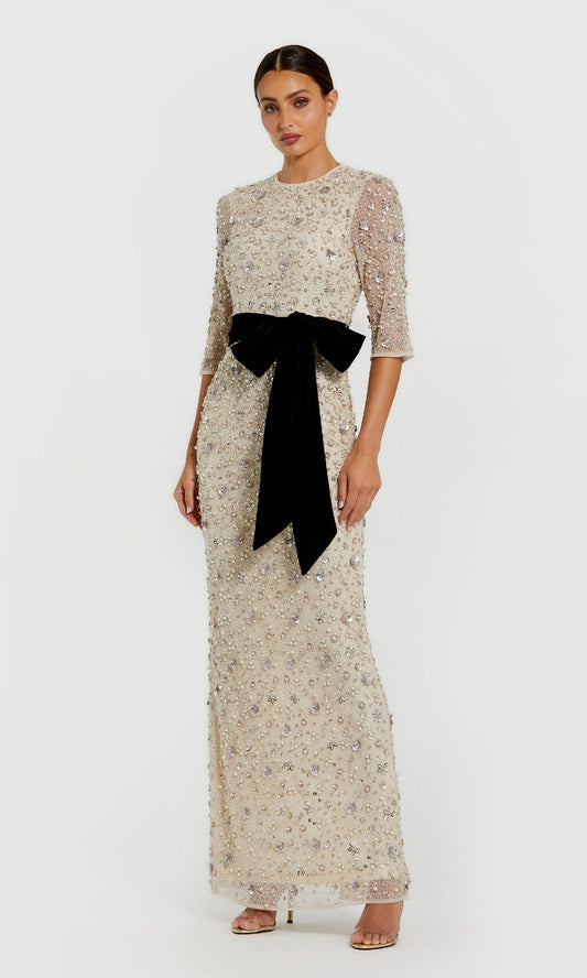 Beaded Oyster White Formal Gown: Mac Duggal 94166