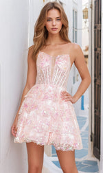 Lace-Up Ruffled Short Sequin Homecoming Dress 9468