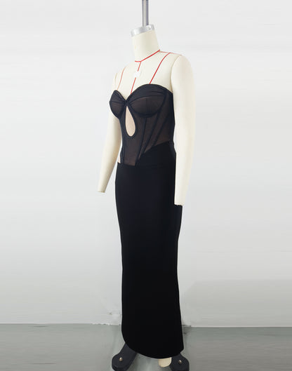 Women's Mesh Boned Panel Dress, Elegant Corset Bodycon Party Dress