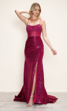 Long Sequin and Beaded Prom Dress: PolyUSA 9732
