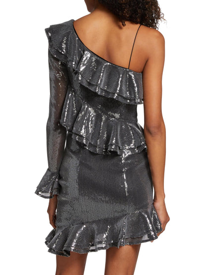 Sequin Ruffled One-Shoulder Minidress