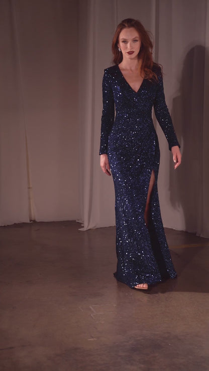 Long Sleeve Long Formal Dress: Ladivine CH054