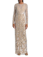Sequin-Embellished Column Gown