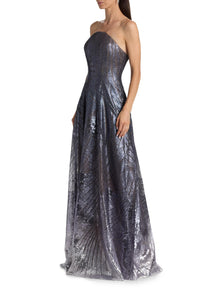 Sequin-Embroidered A-Line Strapless Gown