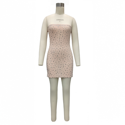 Women's Mesh Rhinestone Strapless Dress, Elegant Sparkly Bodycon Party Dress