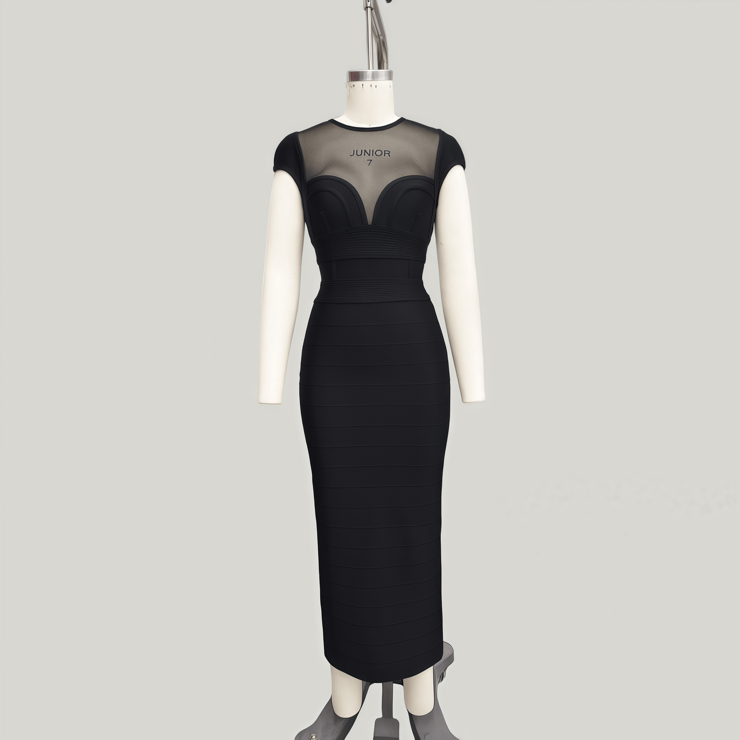 Cap-Sleeve Sheer Mesh Bandage Maxi Dress