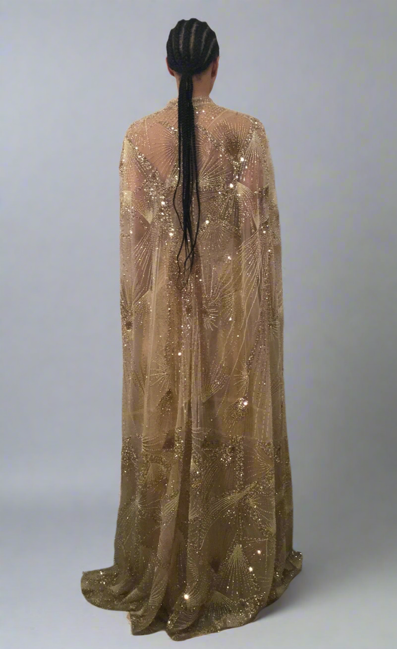 Jovani - 39214 - Embellished Gown with Sheer Cape